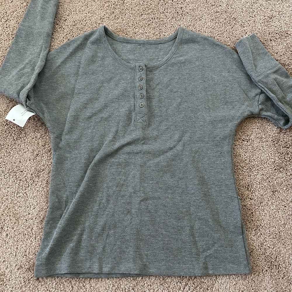 Gray Long Sleeve Henley Top